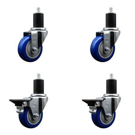 Service Caster 3.5'' Blue Poly Wheel Swivel 1-3/4'' Expanding Stem Caster Set 2 Brakes, 4PK SCC-EX20S3514-PPUB-BLUE-2-PLB-2-134